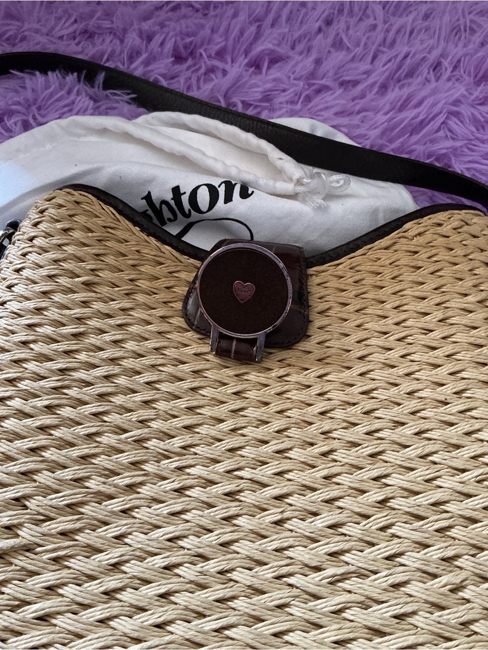 Brighton Natural Woven Shoulder Bag with Brown Trim - Picture 2 of 15